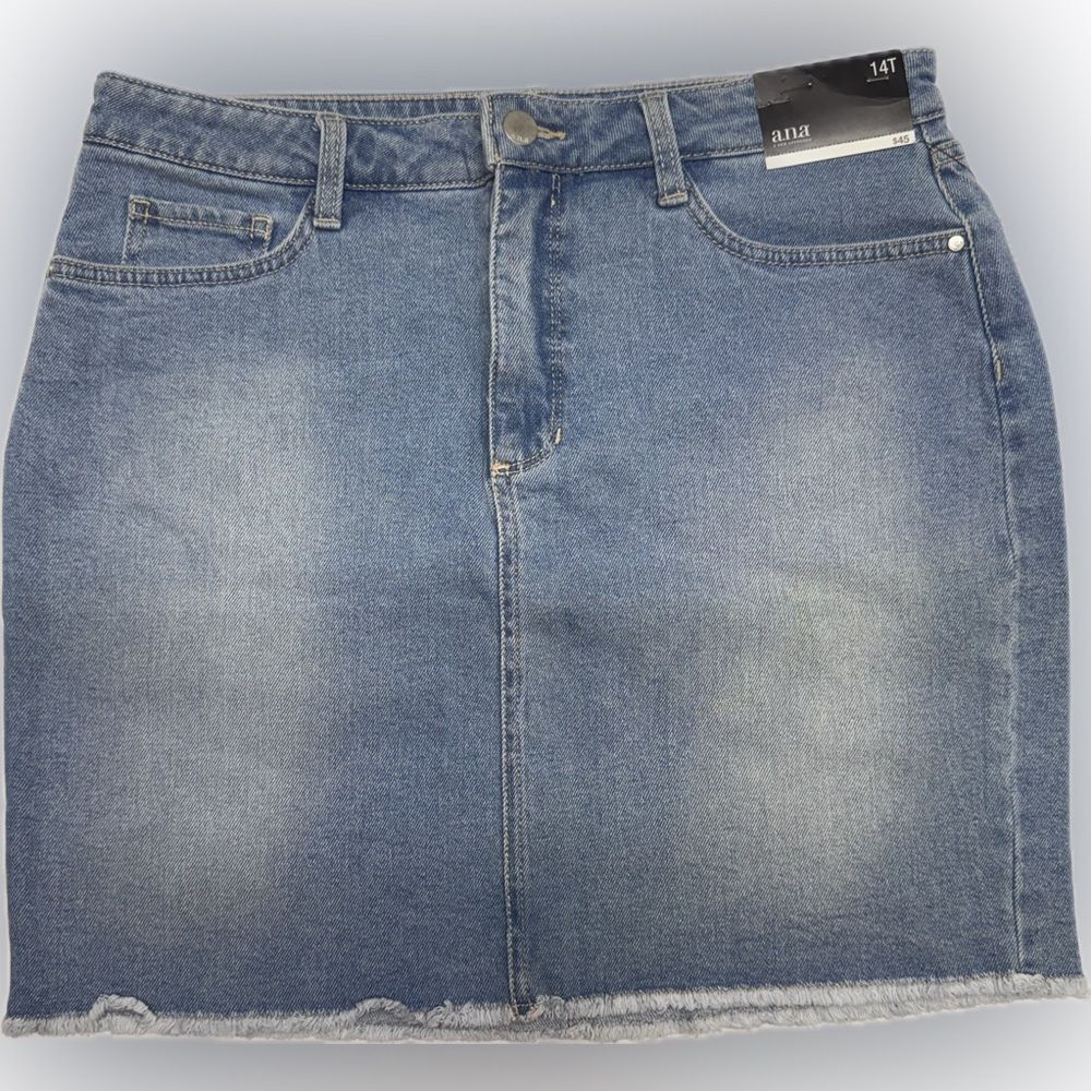 * a.n.a size 14T Light Blue Denim Mini Skirt raw hem
Medium light blue wash
